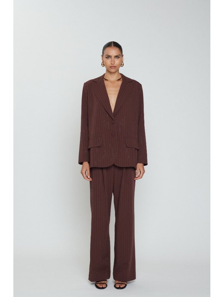 MIX AND MATCH Franka Pants Bordeaux Μπορντώ Παντελόνι με Στρας